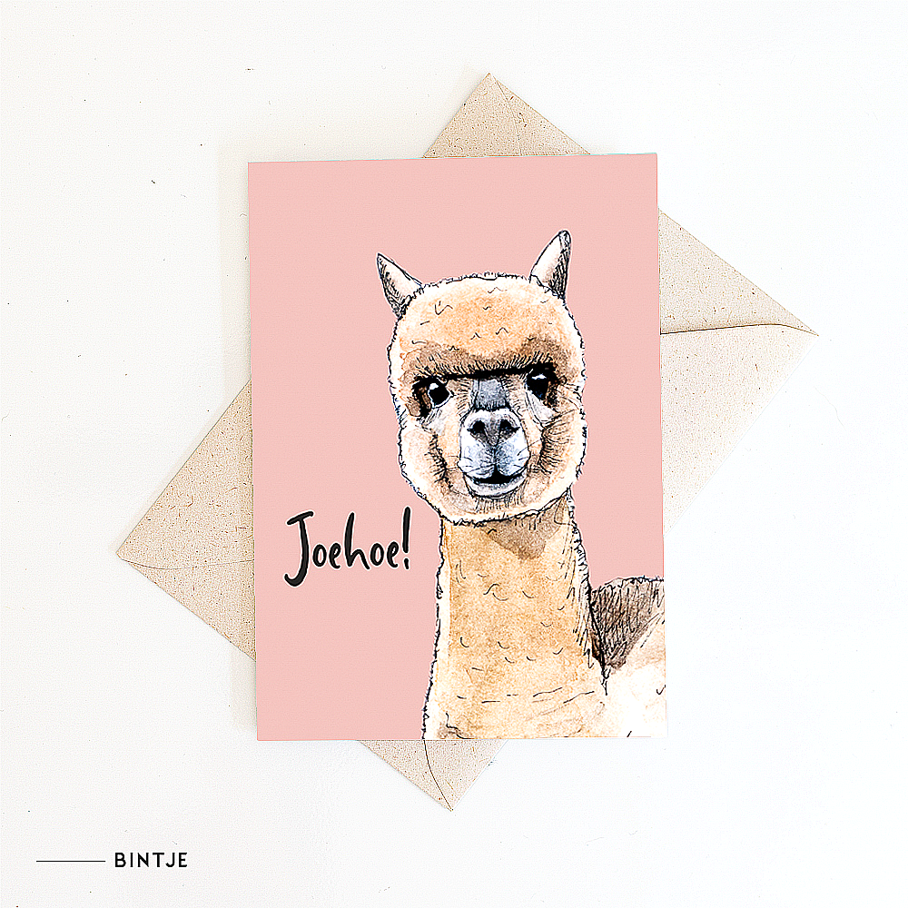 Dubbele kaart Joehoe alpaca