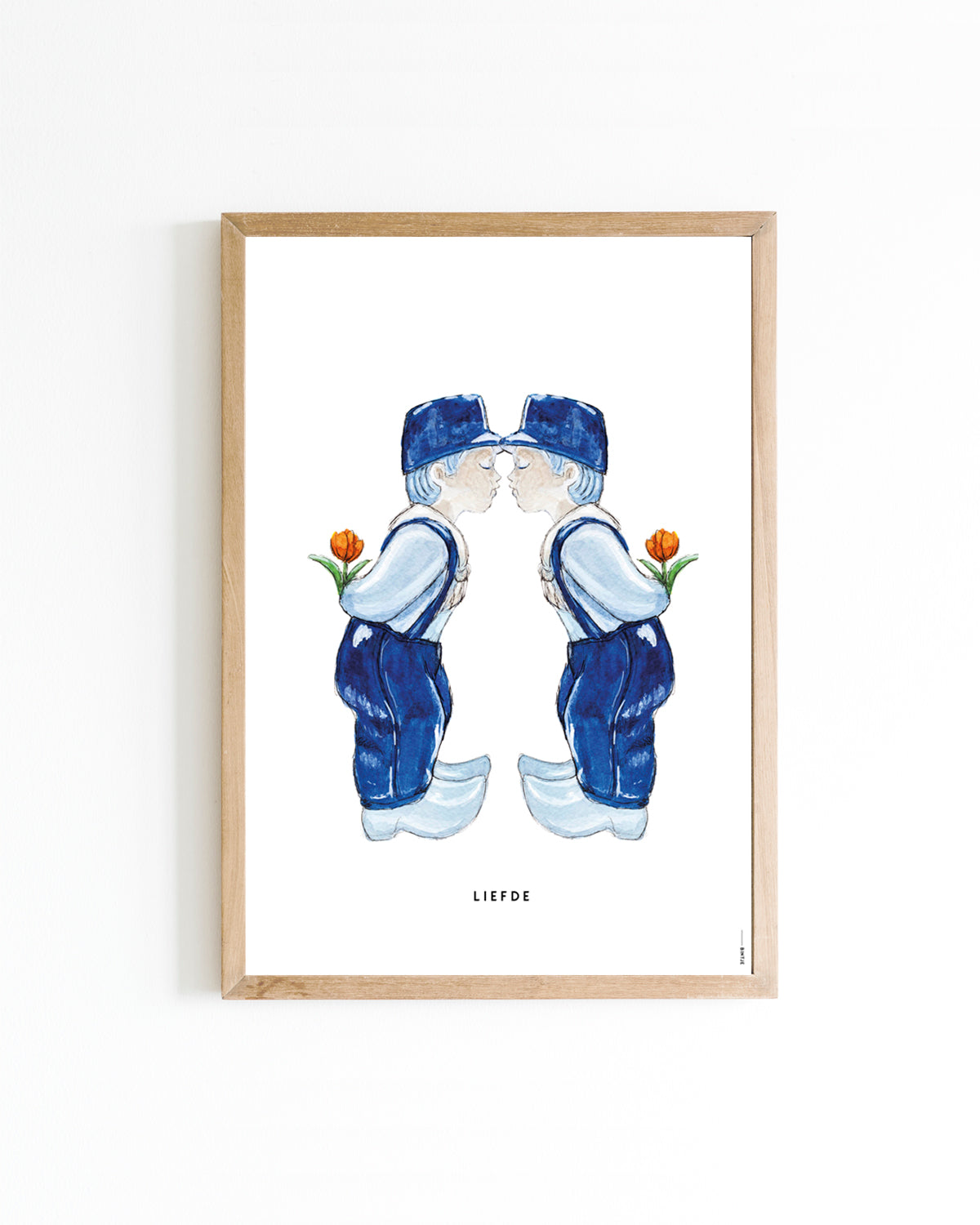 Poster Kussend Delfts blauw paartje 2 mannetjes A4