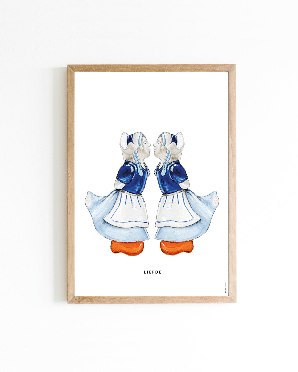 Poster Kussend Delfts blauw paartje 2 vrouwtjes A4