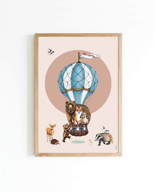 Poster Luchtballon bosdieren neutraal