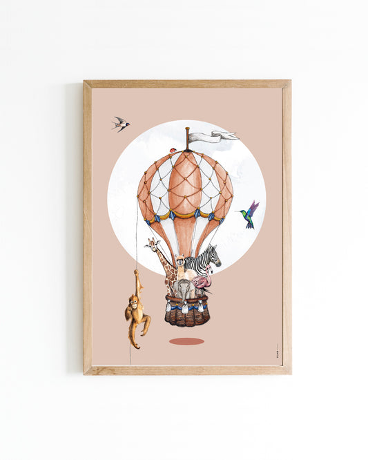 Poster Luchtballon jungle dieren