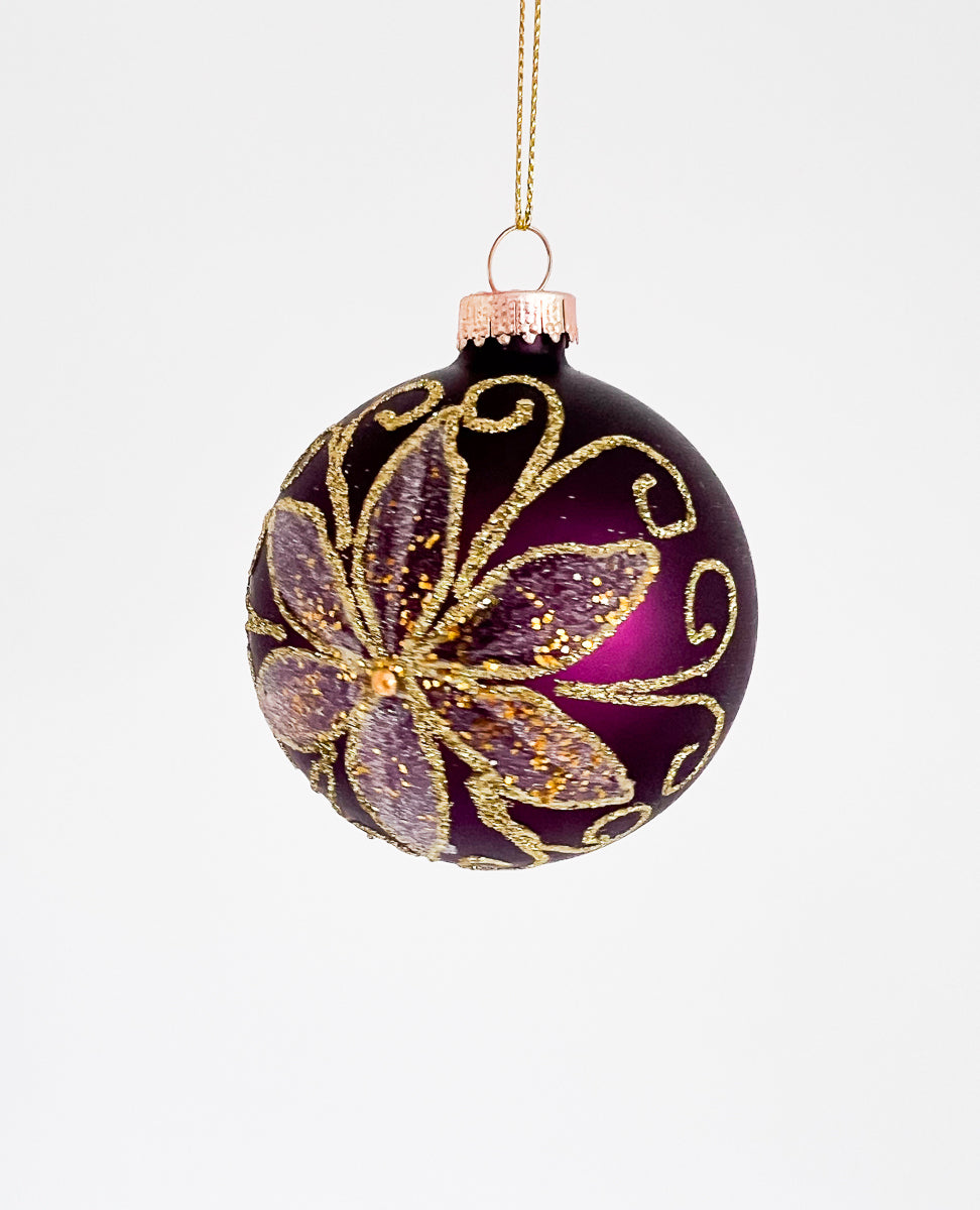 Kerstbal Bloem Paars