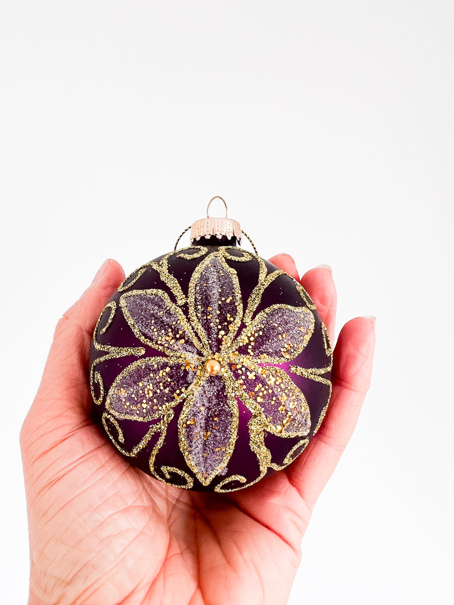 Kerstbal Bloem Paars