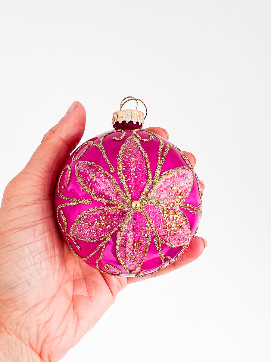 Kerstbal Bloem Hot Pink