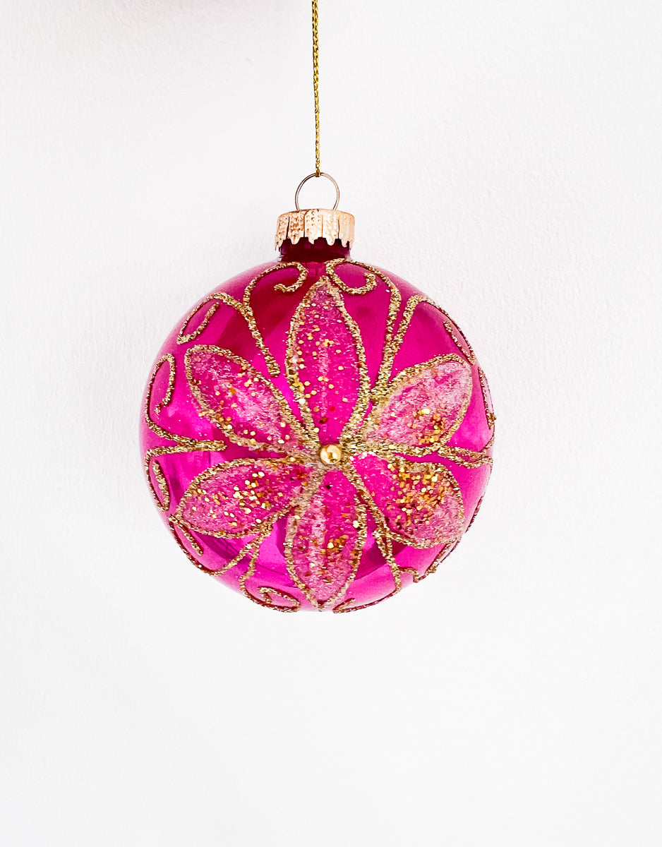 Kerstbal Bloem Hot Pink