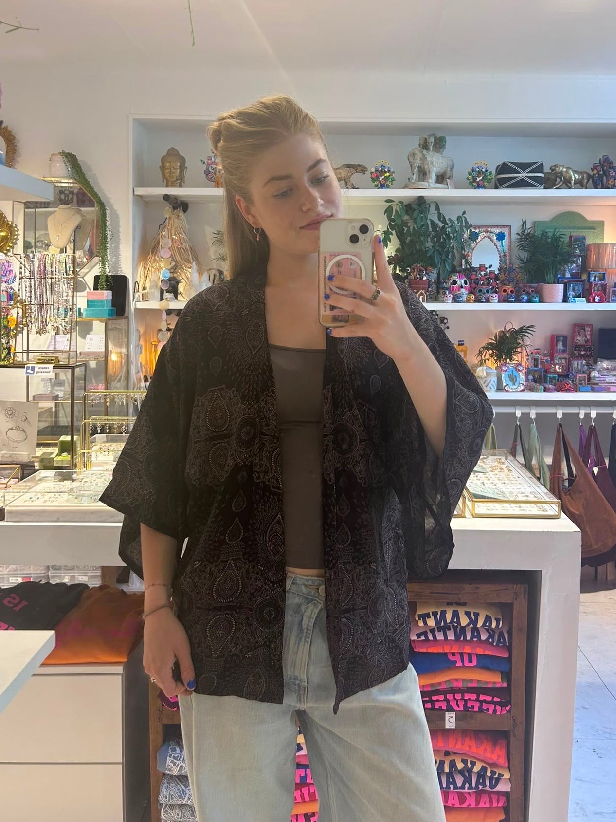 Izzy Kimono Vest donkerBlauw/Zwart