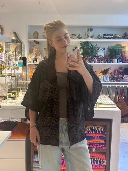 Izzy Kimono Vest donkerBlauw/Zwart