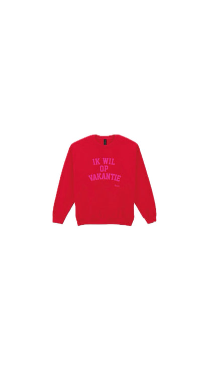 NIEUW Trui: “Ik wil op Vakantie” Rood met Neon Roze