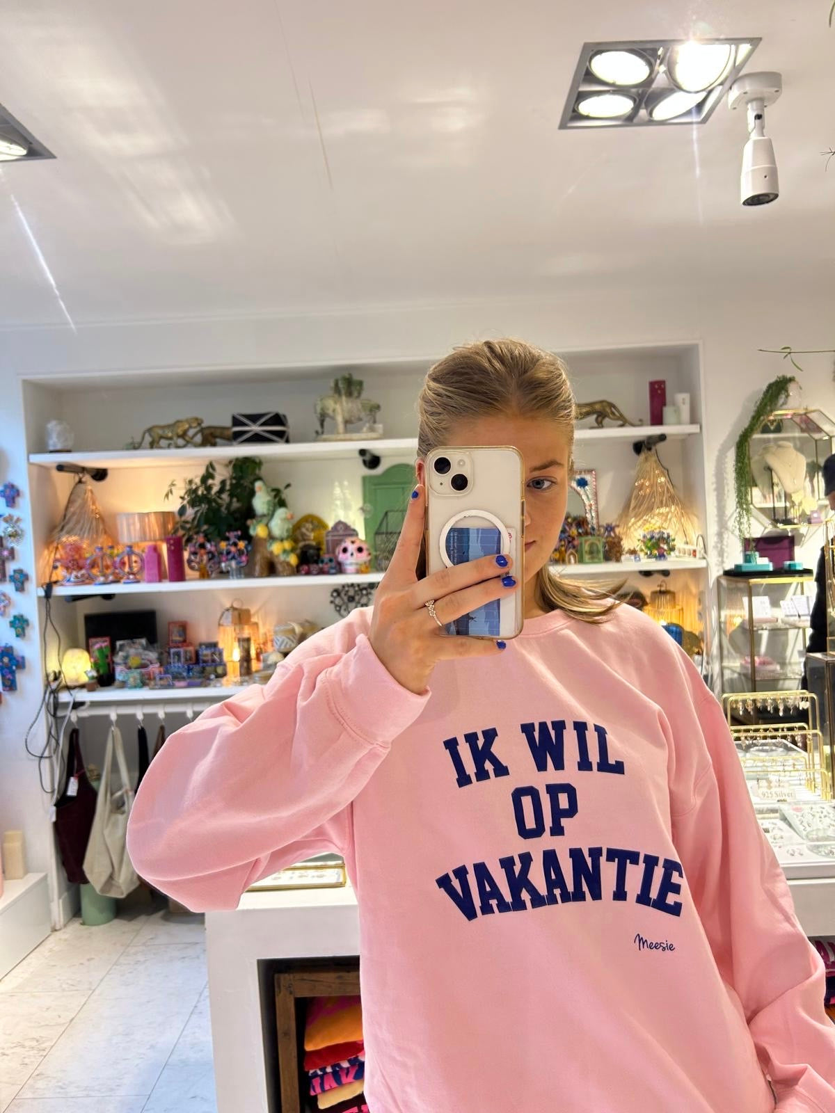 NIEUW Trui: “Ik wil op Vakantie” Pastel Roze met Blauw