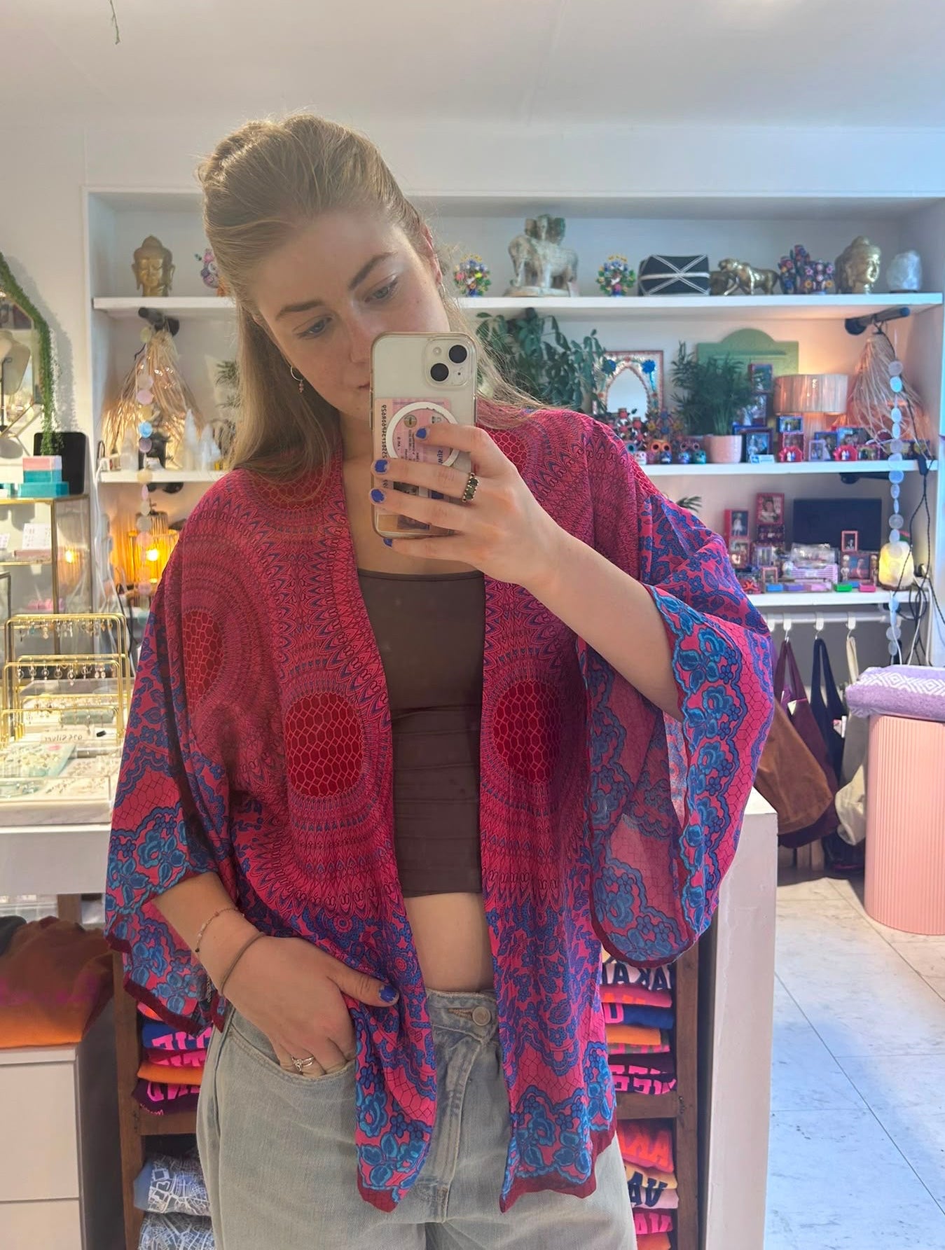 Izzy Kimono Vest Roze met Blauw