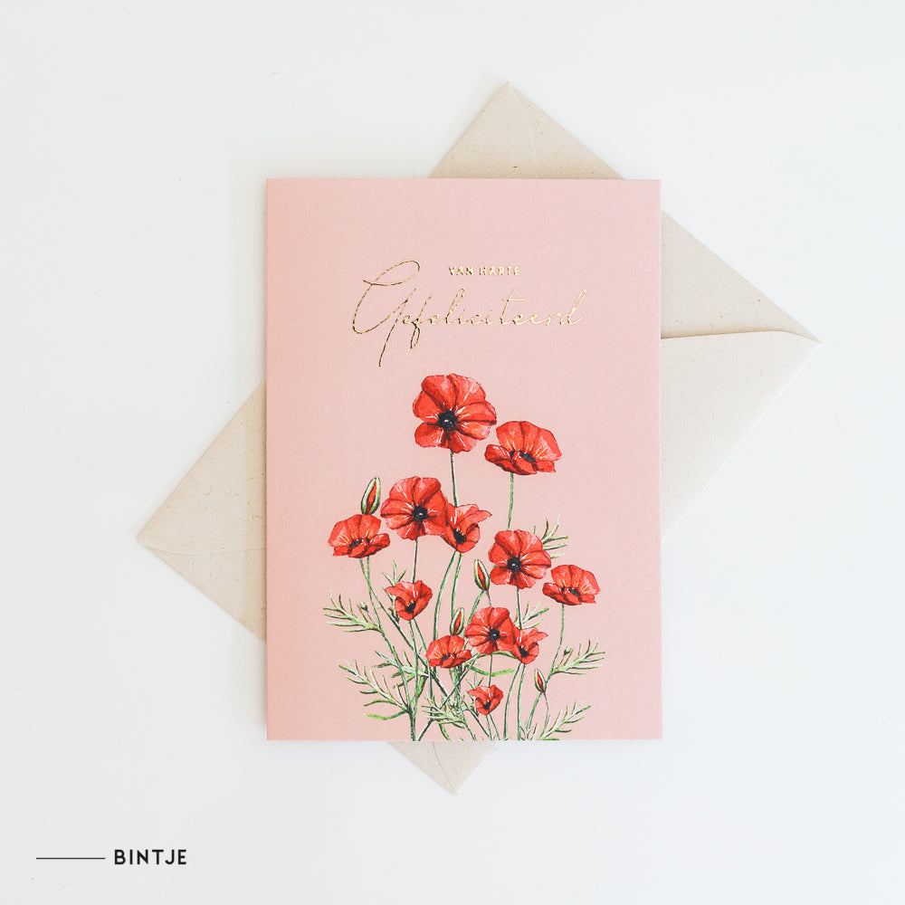 Dubbele kaart Bloemen Gefeliciteerd
