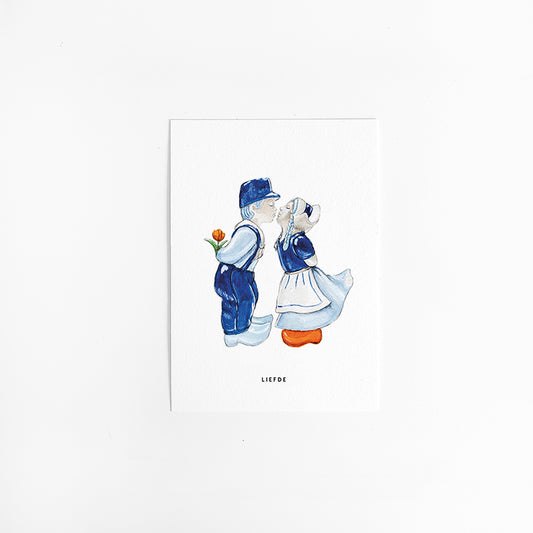 Kaart NL Kussend paartje Delfts blauw