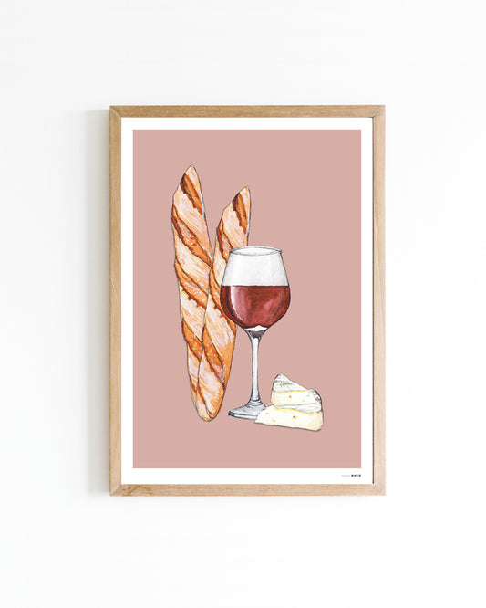 Poster Wijn met kaasje 15x20cm