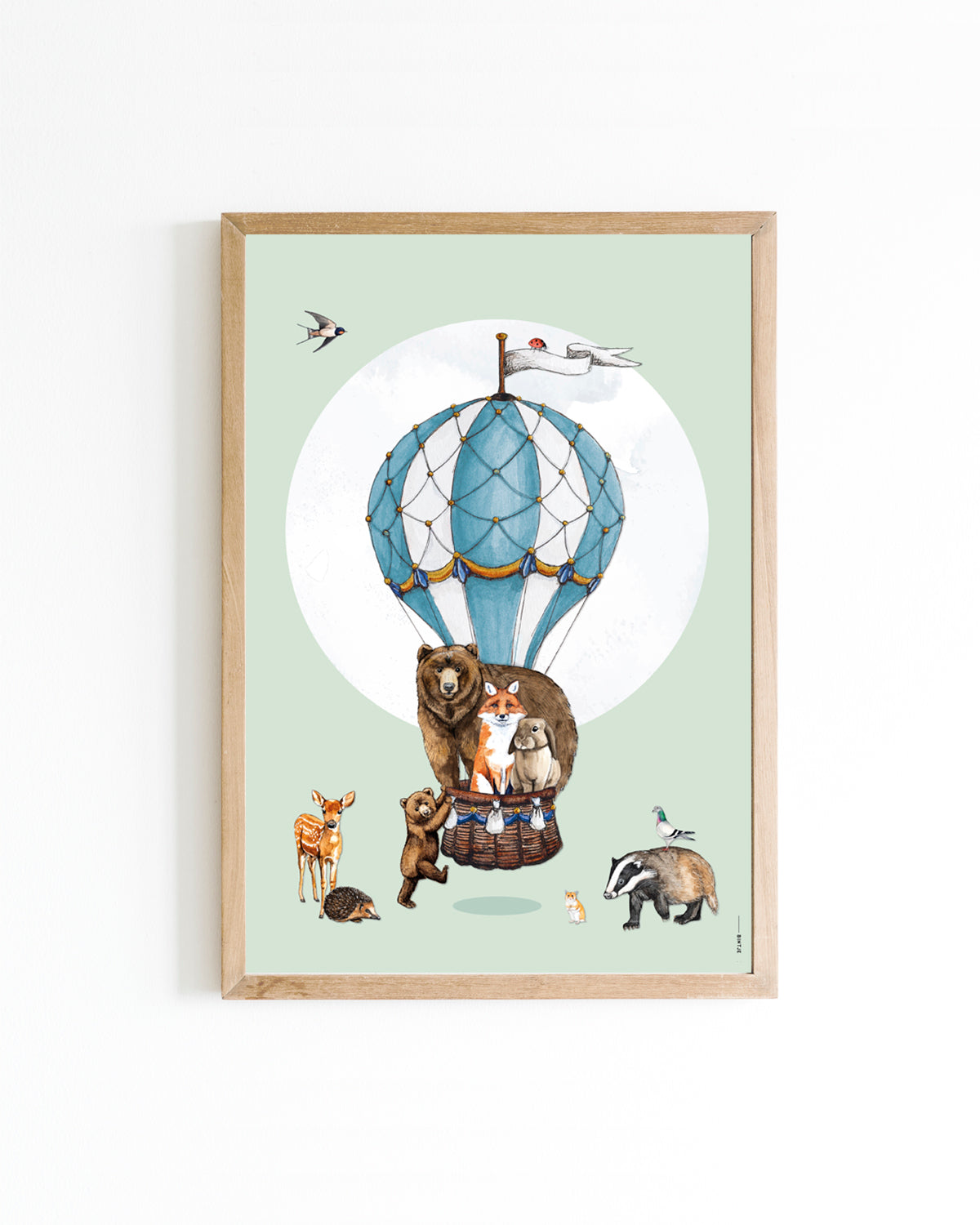 Poster Luchtballon bosdieren groen
