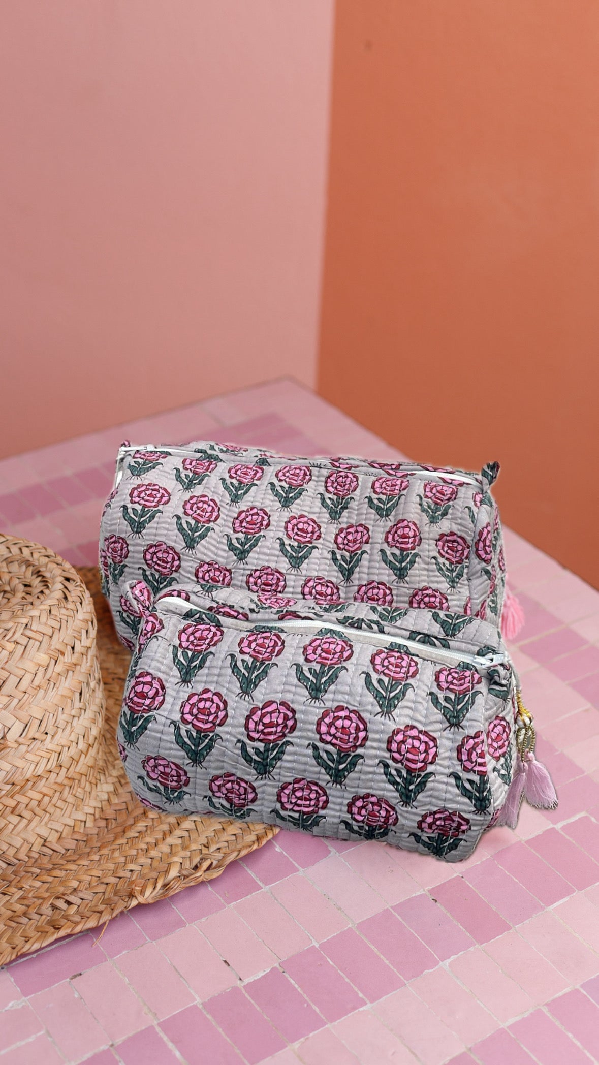 ToiletTas Bloemen Grijs & Pink