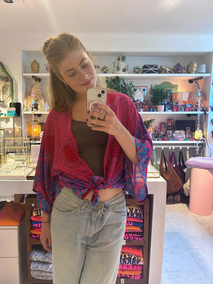 Izzy Kimono Vest Roze met Blauw