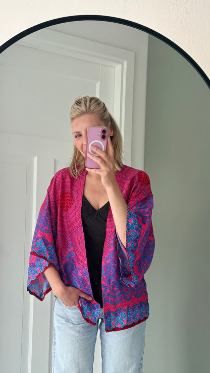 Izzy Kimono Vest Roze met Blauw