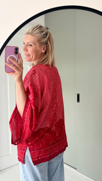 Izzy Kimono Vest Rood met Oranje