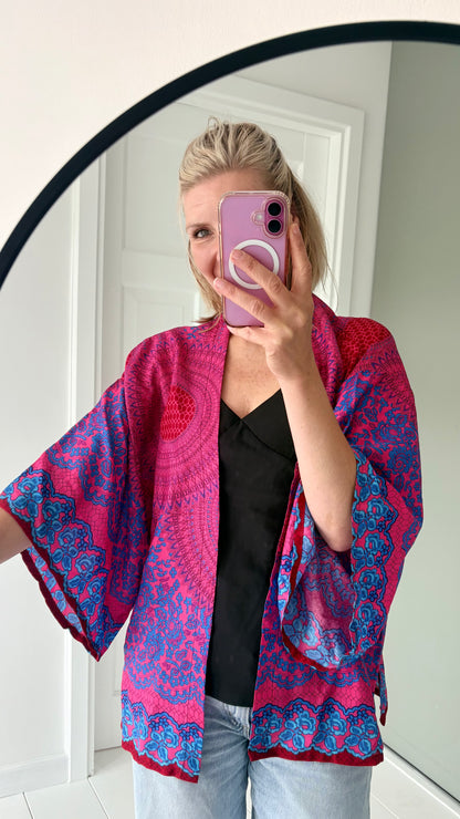 Izzy Kimono Vest Roze met Blauw