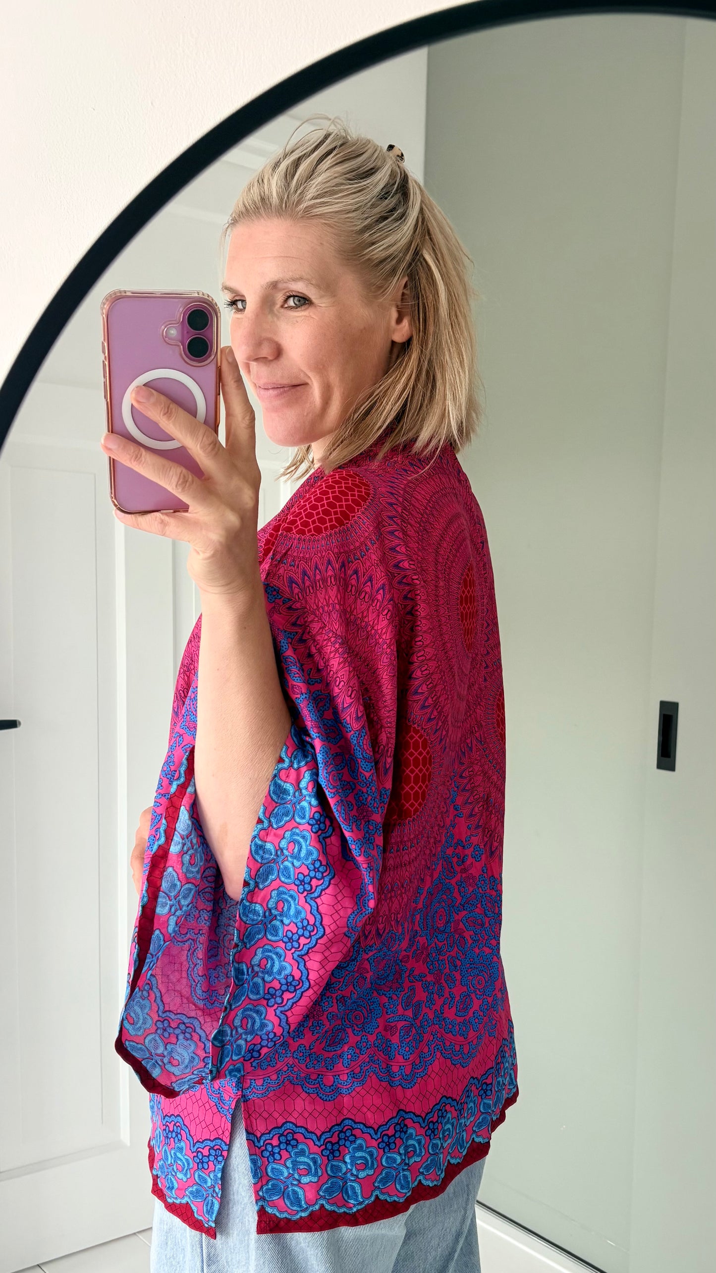 Izzy Kimono Vest Roze met Blauw
