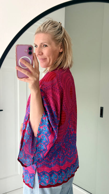 Izzy Kimono Vest Roze met Blauw